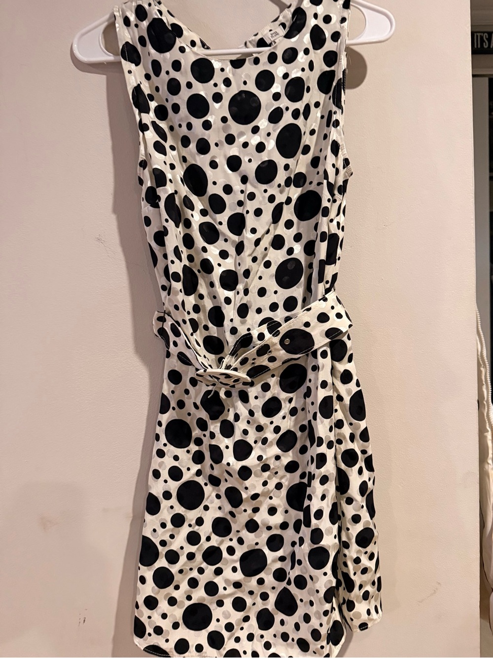 River Island Black and White Polka Dot Mini Dress with Tie Belt
